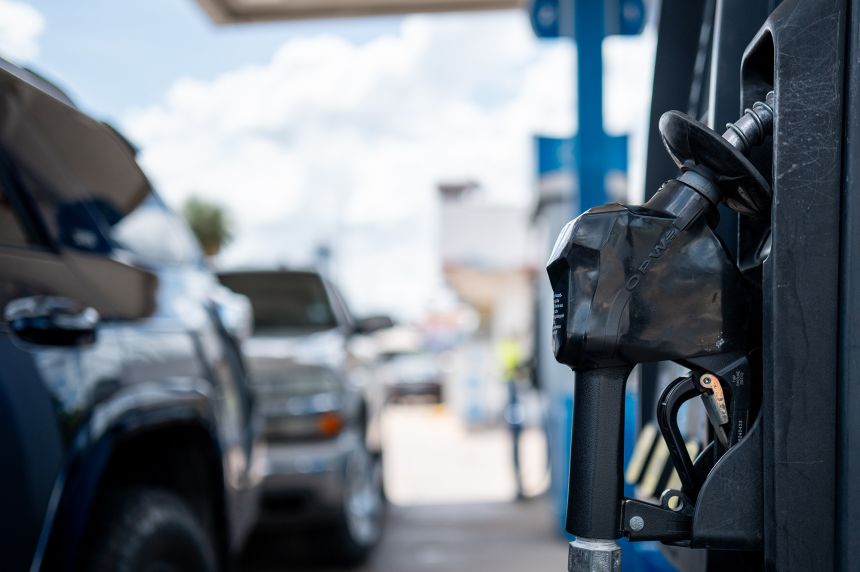 A gas pumping nozzle is seen at a Valero gas station on June 30, 2025, in Austin, Texas.
