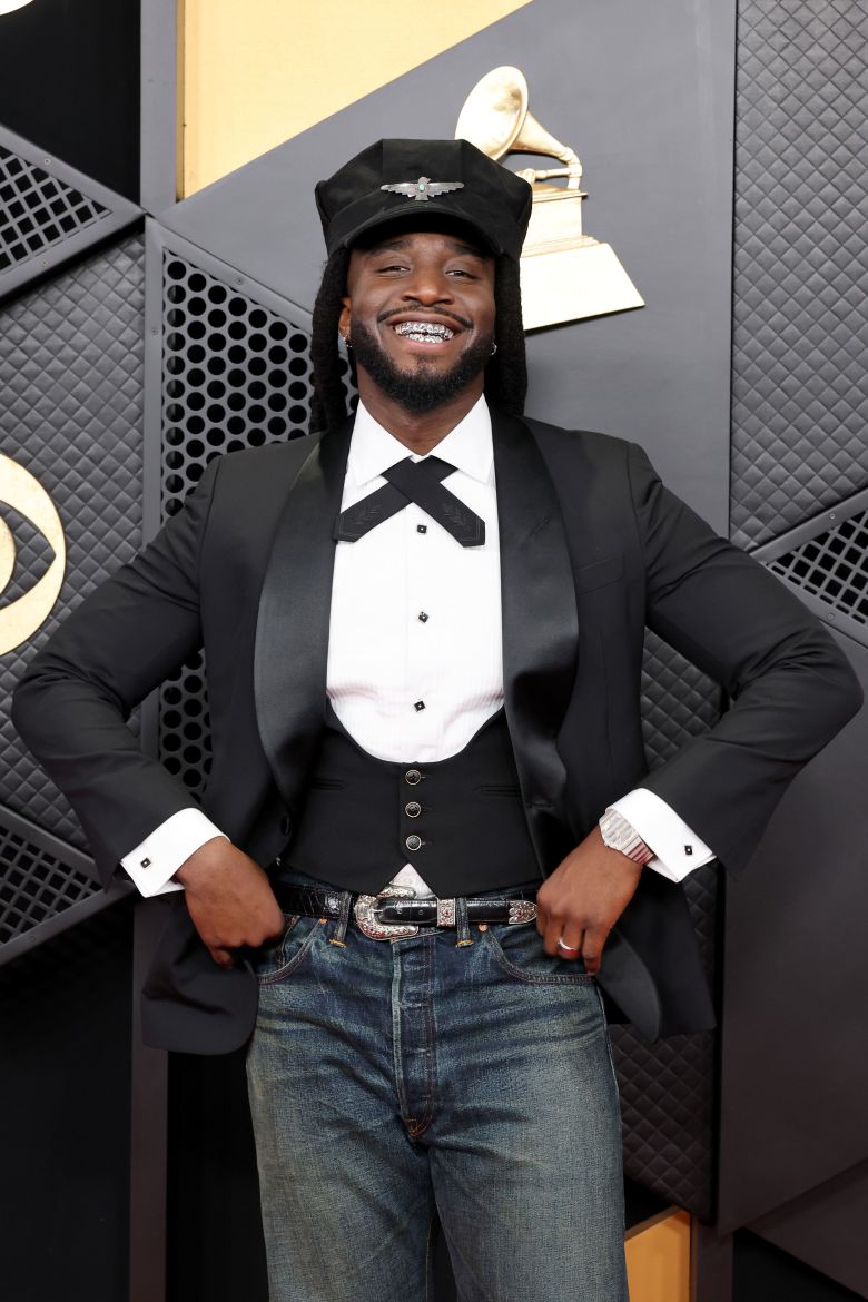 Shaboozey's outfit was one designer, two ways: a Ralph Lauren tuxedo top and Ralph Lauren jeans.