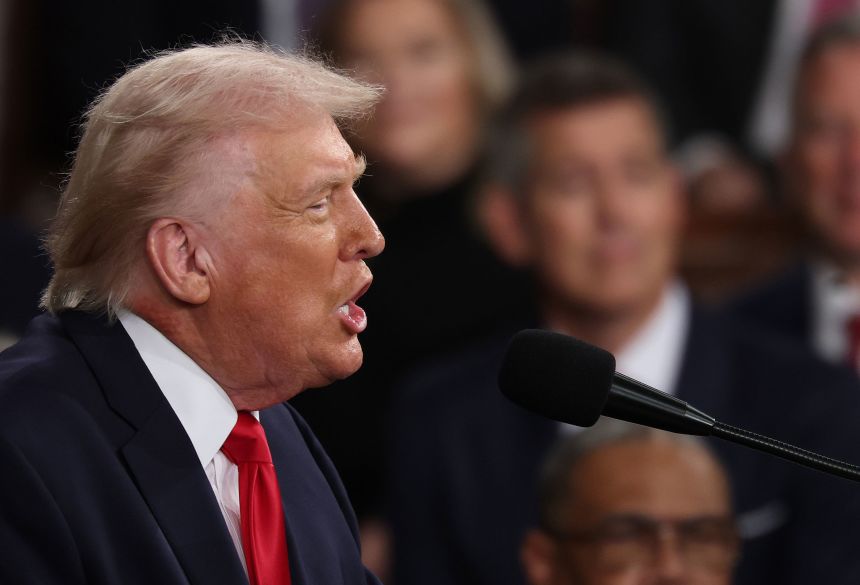 President Donald Trump delivers his State of the Union address during a Joint Session of Congress at the US Capitol on February 24, 2026, in Washington, DC.