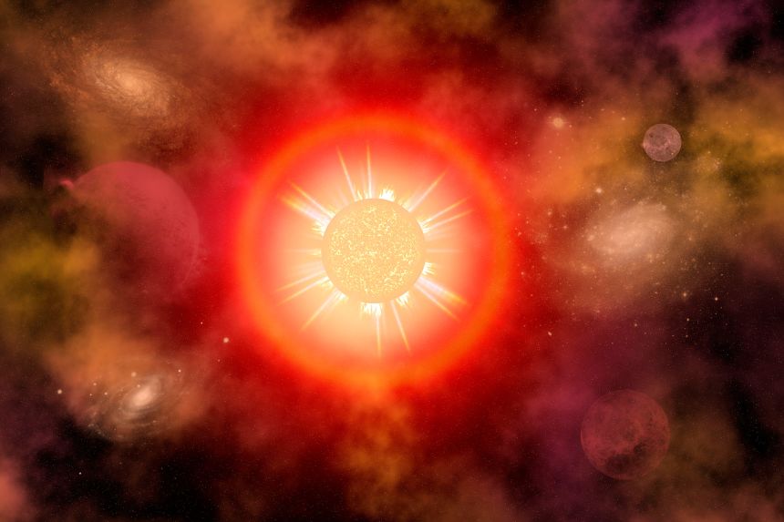 A conceptual view of a red dwarf star, the same type as LHS 1903 and the most common type of star in the universe.
