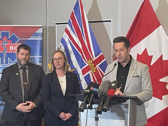 Ian Tait (right), spokesperson for the Ambulance Paramedics of BC union, said mental health and wellness are still sticking points in contract negotiations.