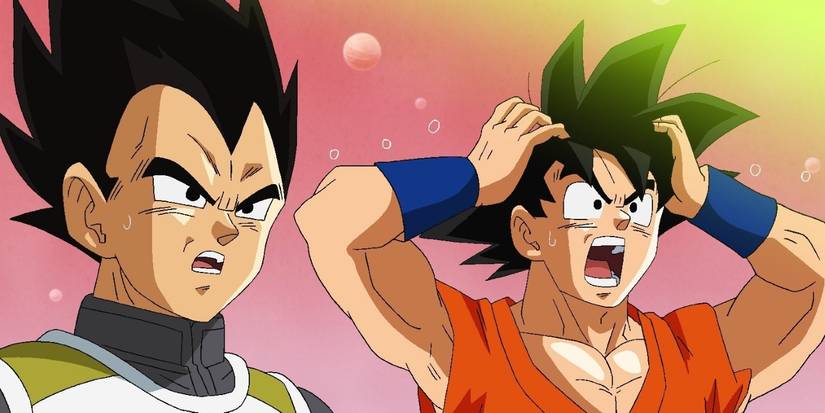 Goku and Vegeta looking shocked and worried in the Dragon Ball Super anime.