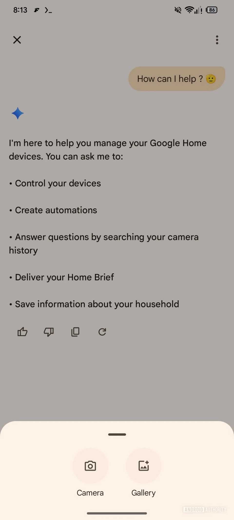 Screenshot showing options to add images in Ask Home