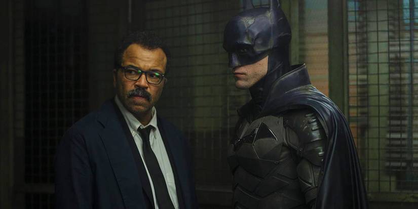 Gordon and Batman stand together in Gotham PD in The Batman