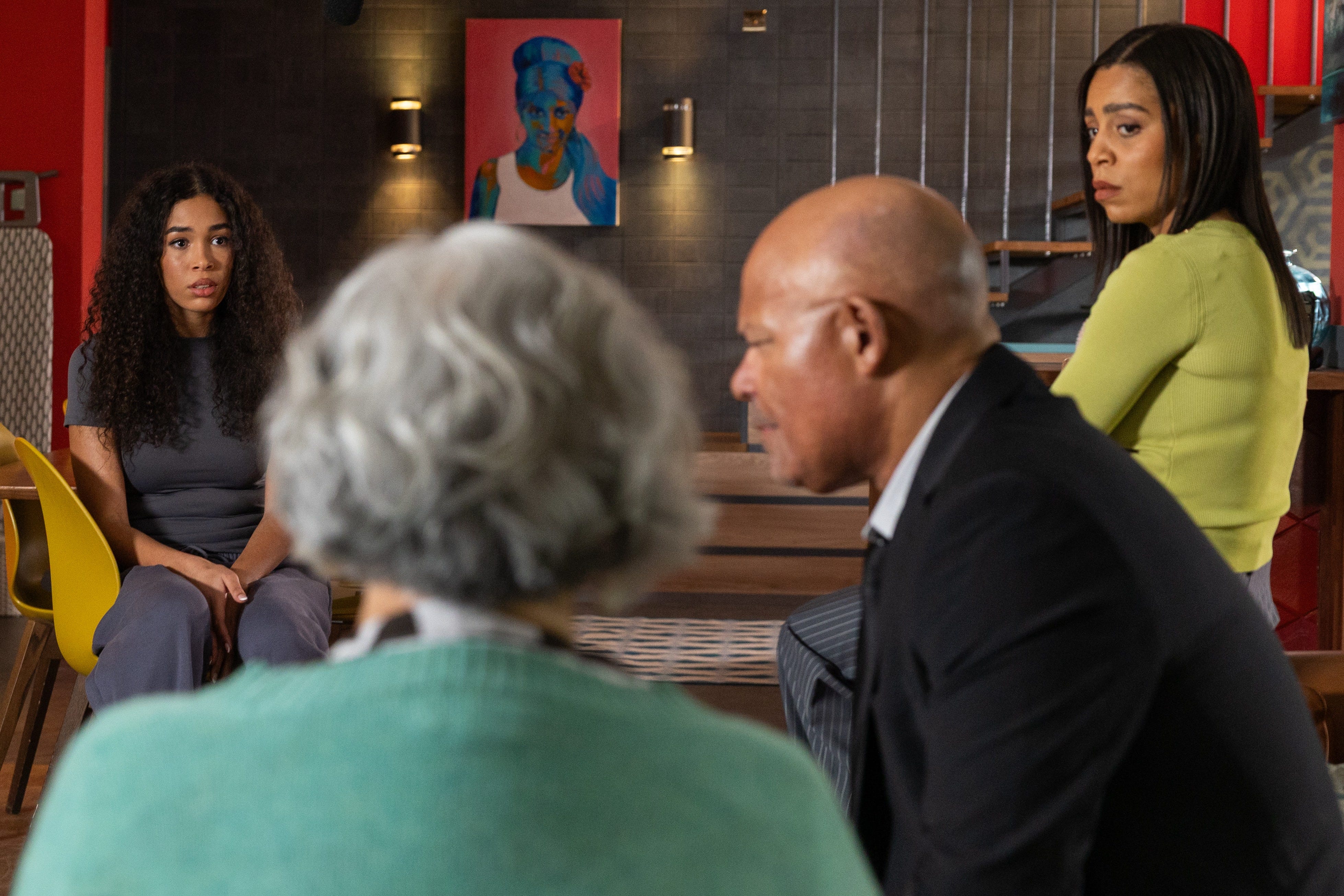 vicky grant, misbah maalik, donny clark and gemma johnson in hollyoaks