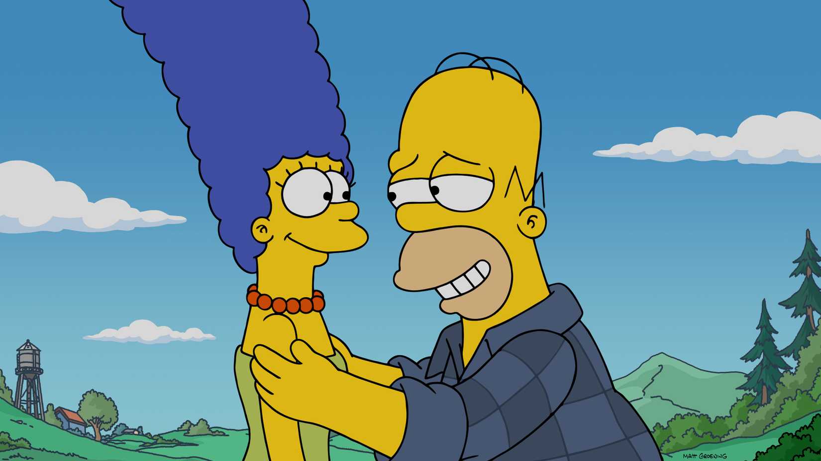 Homer about to hug Marge in The Simpsons season 37