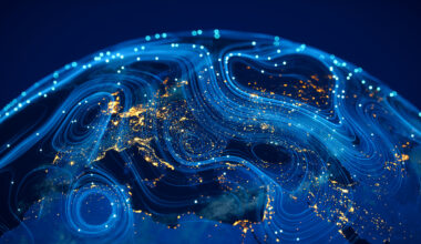 The flow of data across a connected world. (World Map Courtesy of NASA: https://visibleearth.nasa.gov/view.php?id=55167)