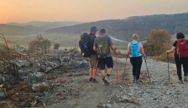 Members of a group walk the Way to Jerusalem's fourth stretch, from Latrun to Abu Ghosh, November 6, 2025. (Avi Friedman)