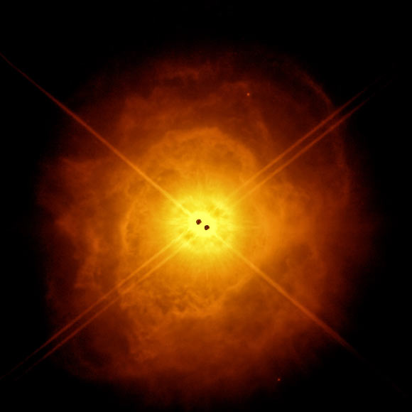 Tomassini et al. characterized the physical and morphological properties of the binary system AFGL 4106, which is composed of two evolved massive stars. Image credit: ESO / Tomassini et al.