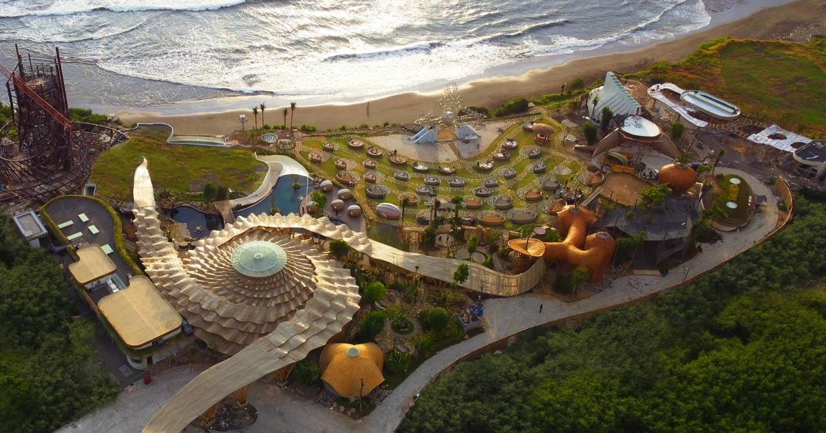fibonacci sequence inspires surrealist bali beach club’s architecture