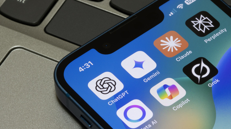 AI app icons on an iPhone screen, with ChatGPT in the top-left corner