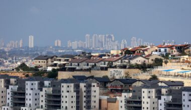 A view of the Israeli settlement of Tzufim in the north of Qalqilya city in occupied West Bank is pictured against the backdrop of Israeli city of Netanya on February 25, 2026. (AFP Photo)
