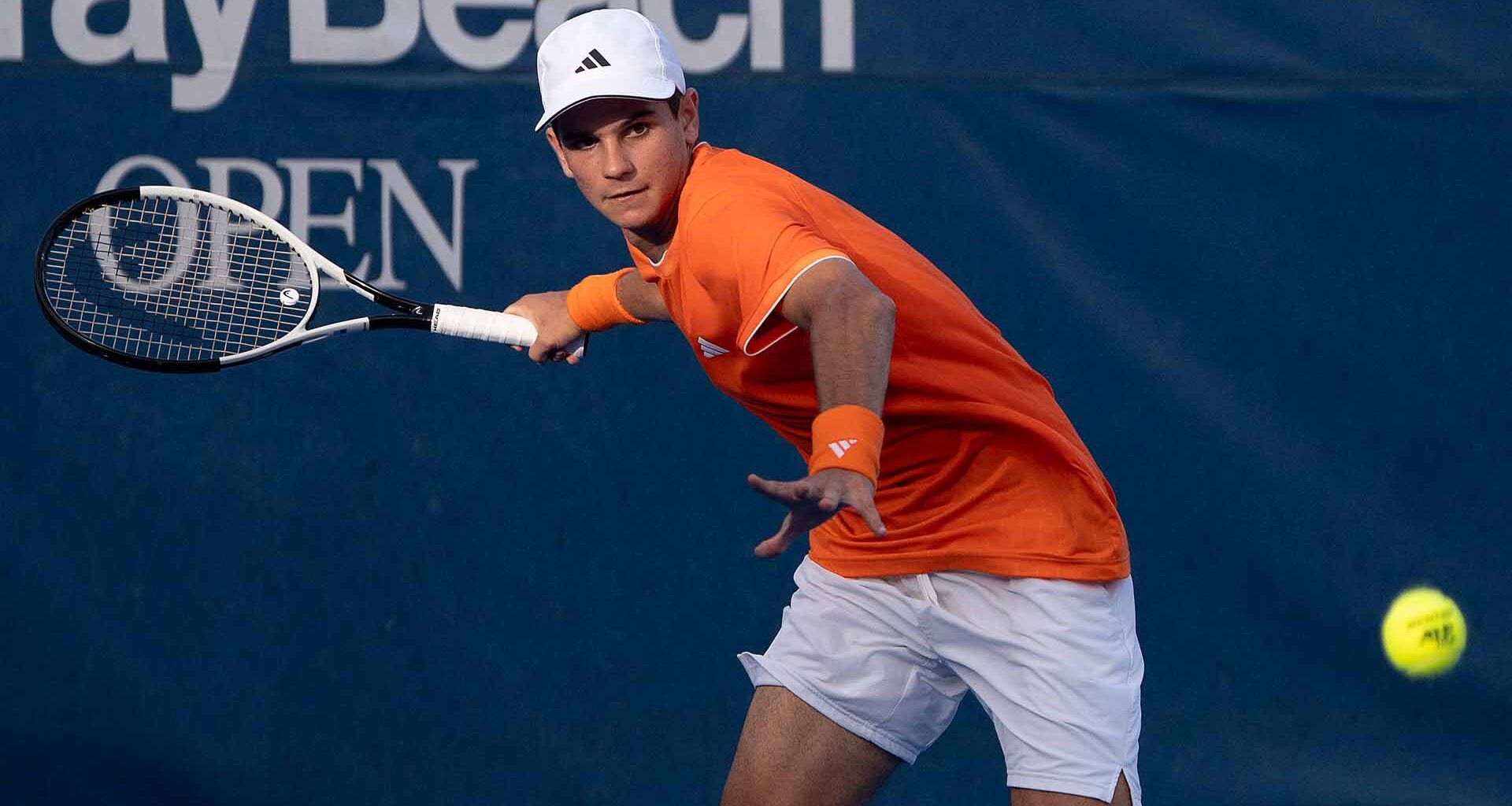 Rafael Jodar defeats Ethan Quinn in straight sets on Tuesday in Delray Beach.