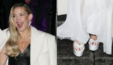 Kate Hudson wearing Alevi Milani Clio platform sandals in white at the 2026 EE BAFTA Nominees Party in London on Saturday night.