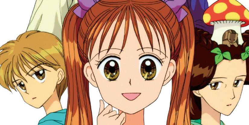 Kodocha anime's main character and a woman with a mushroom and squirrel on her head.