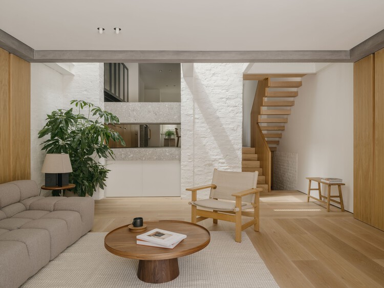 Komorebi Family Home / ConForm - Interior Photography, Living Room, Wood, Stairs, Chair