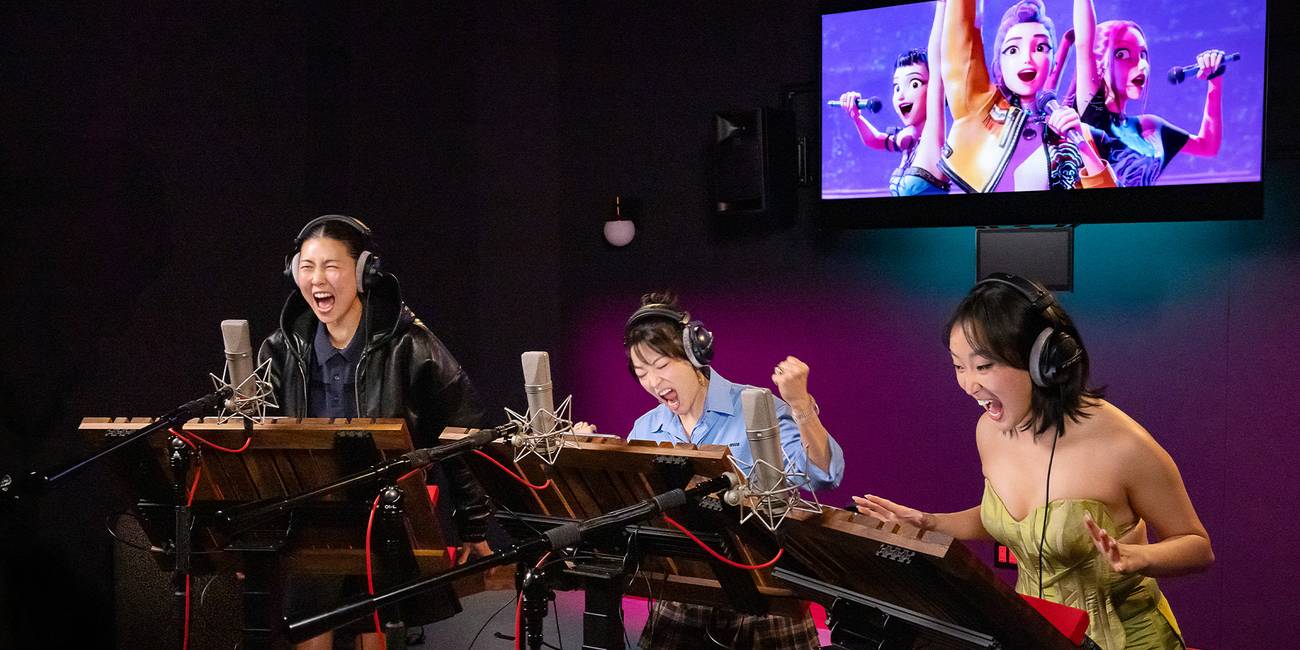 (R-L) Ji-young Yoo (voice of ZOEY), Arden Cho (voice of RUMI) and May Hong (voice of MIRA)