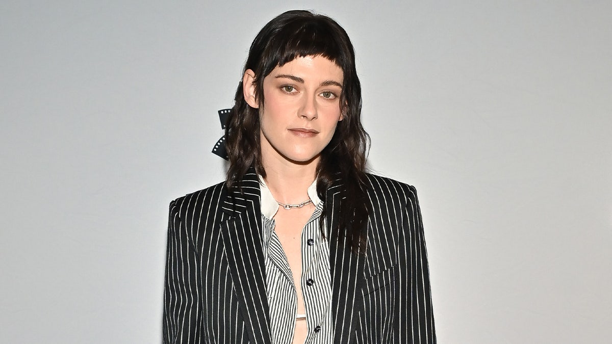 Kristen Stewart wears pinstripe suit