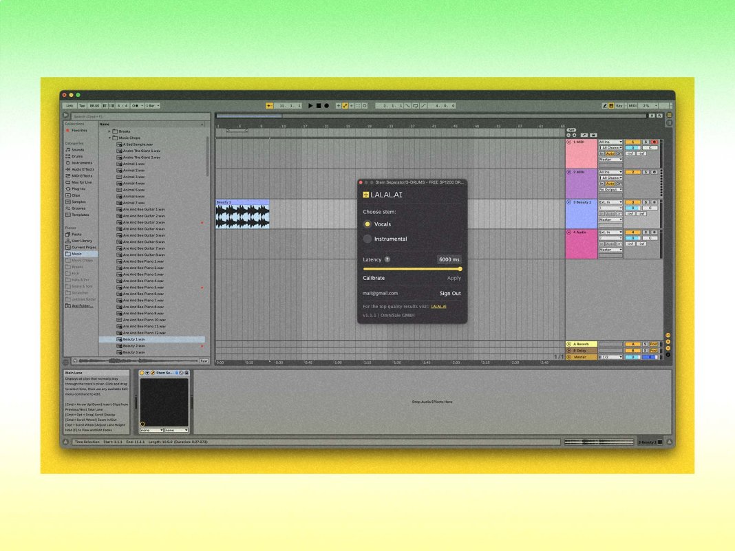 Screenshot of LALAL.AI's new plugin for stem splitting.