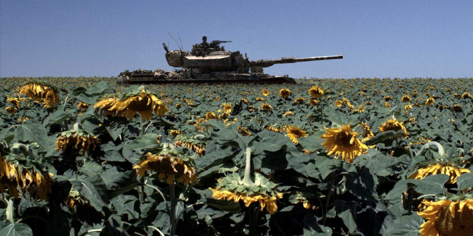 A tank in a field of sunflowers in Lebanon - 2009