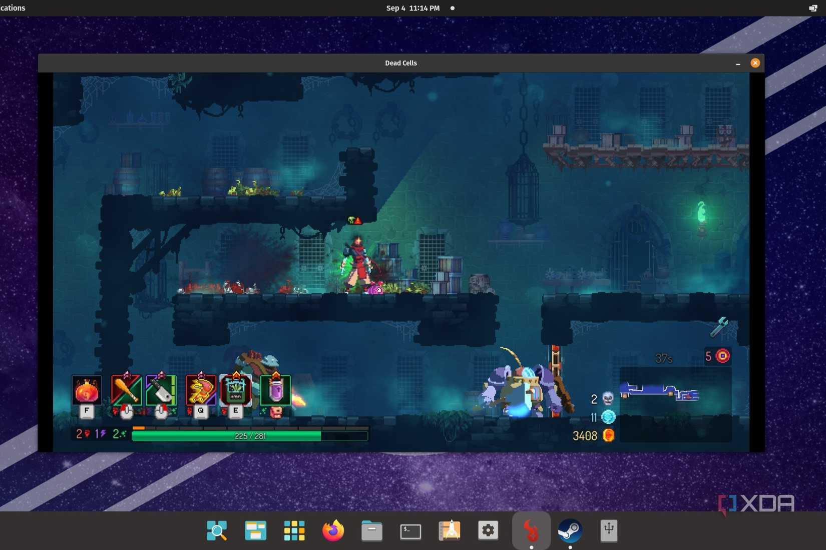 A screenshot of Dead Cells running on a Pop!_OS system