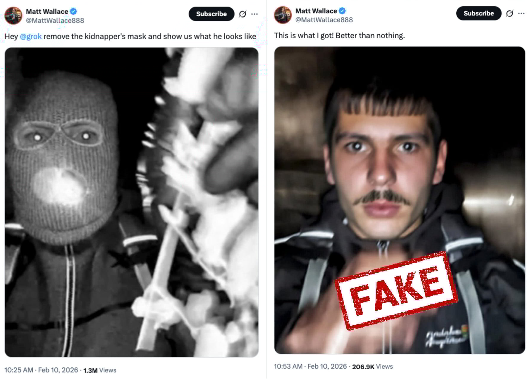 Tweets from X user and conspiracy theorist Matt Wallace on Feb. 10, 2026.