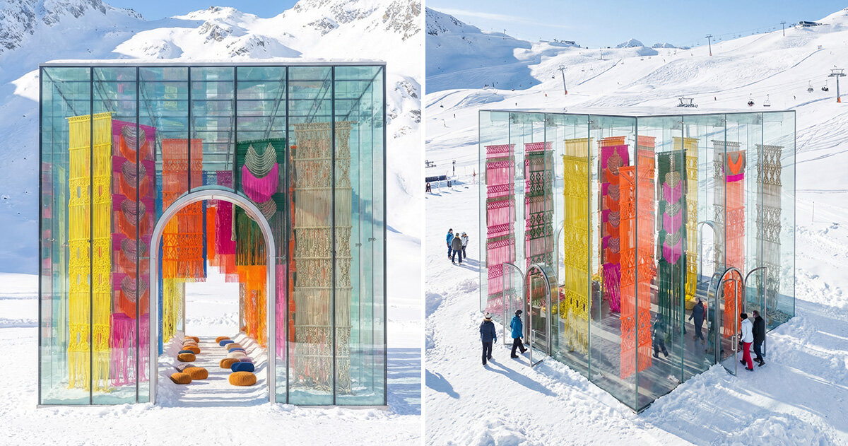milla novo renders her desert textile installation within a snowy alpine context