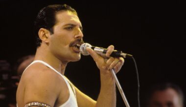 Freddie Mercury singing onstage at Live Aid