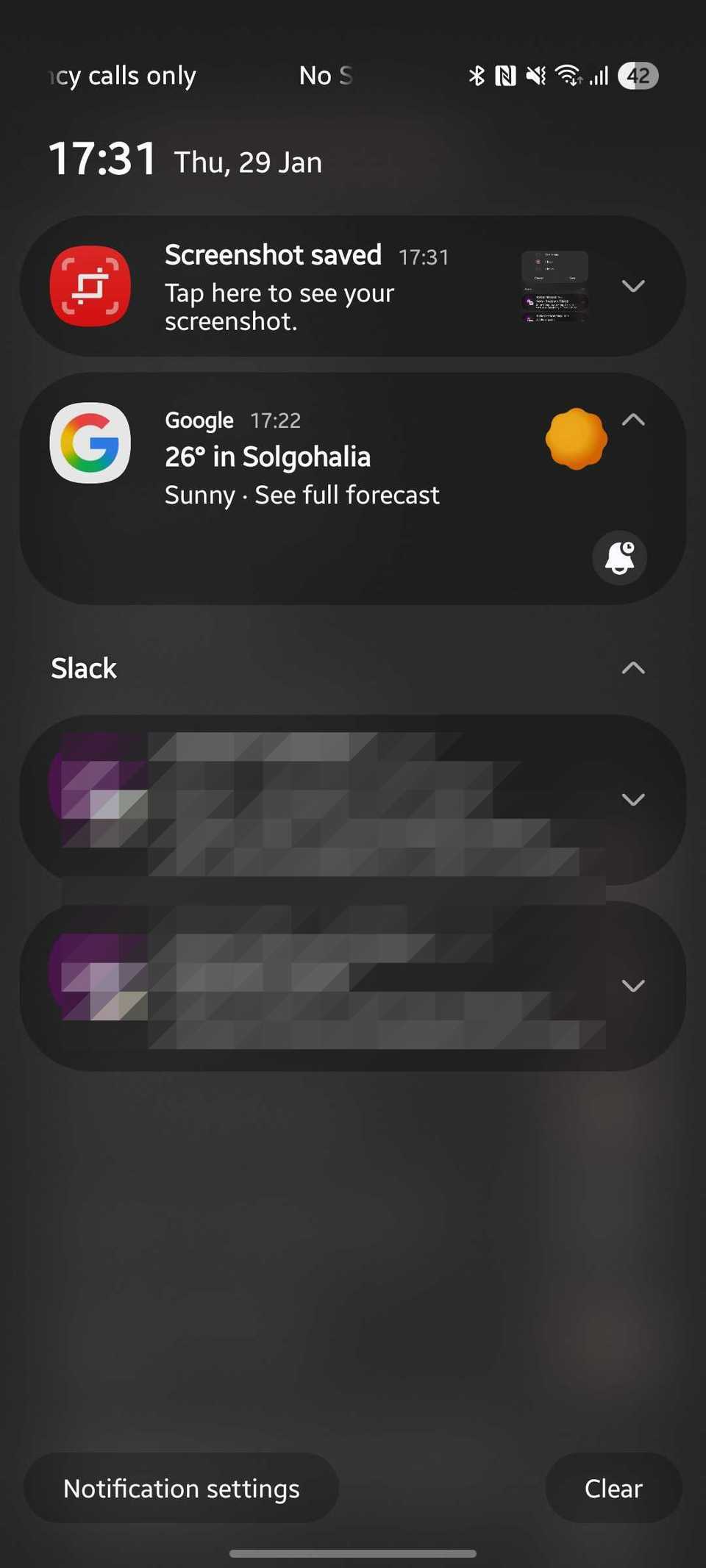 Screenshot showing Notification tray in One UI
