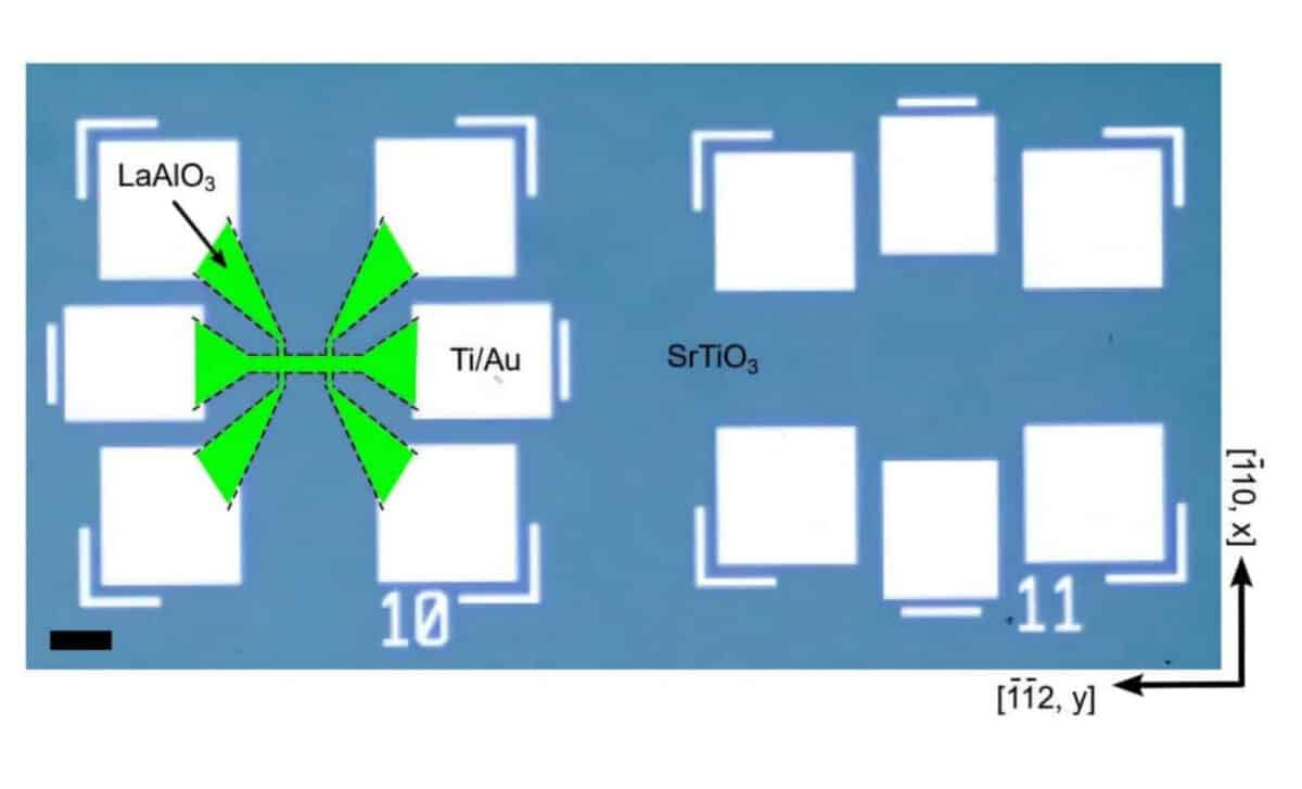 Optical Image Of Two Patterned Hall Bar Devices Oriented Along Orthogonal Directions On The Srtio3 Surface.