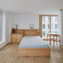 Parking Lot into Social Housing Residence / NZI Architectes - Interior Photography, Bedroom, Wood