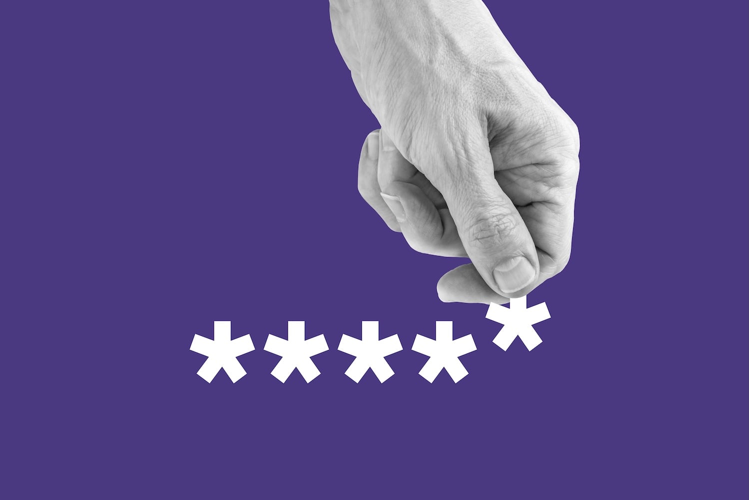 Human hand holding an asterisk from the password.