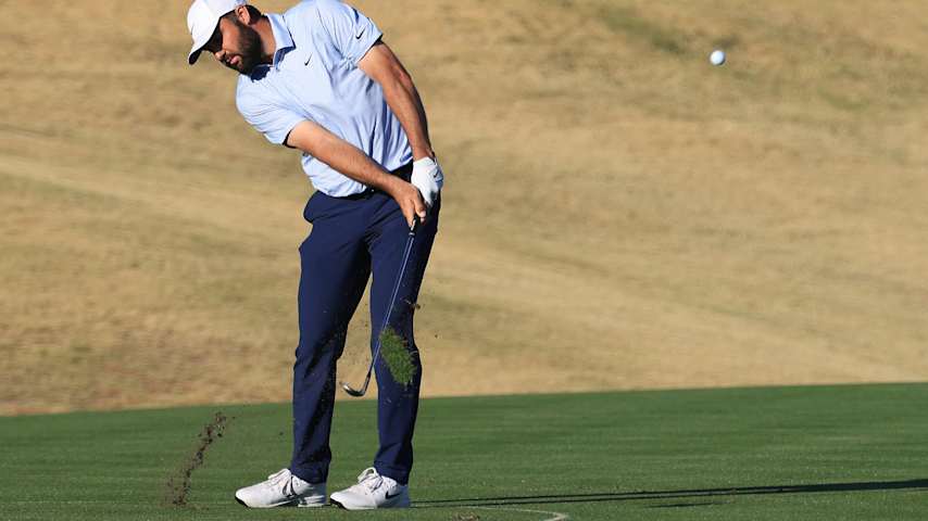 Scottie Scheffler of the United States plays a shot on the 17th hole during the final round of The American Express 2026 at Pete Dye Stadium Course on January 25, 2026 in La Quinta, California. (Jed Jacobsohn/Getty Images)