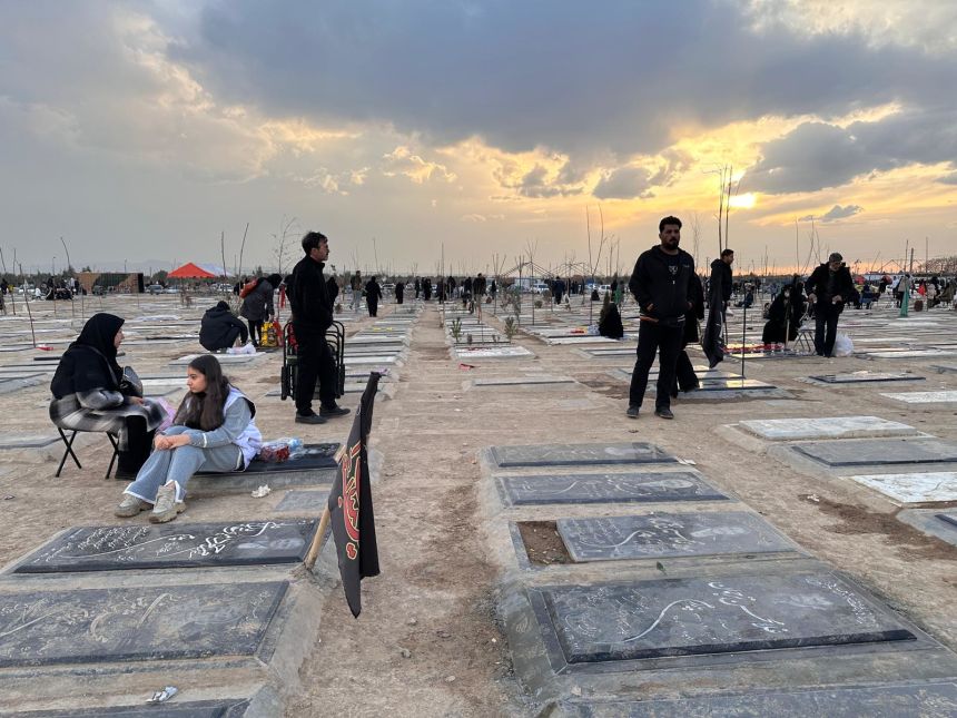 Rectangular slabs of stone mark graves in the Behesht-e Zahra cemetery in Tehran, on January 29, 2026.
