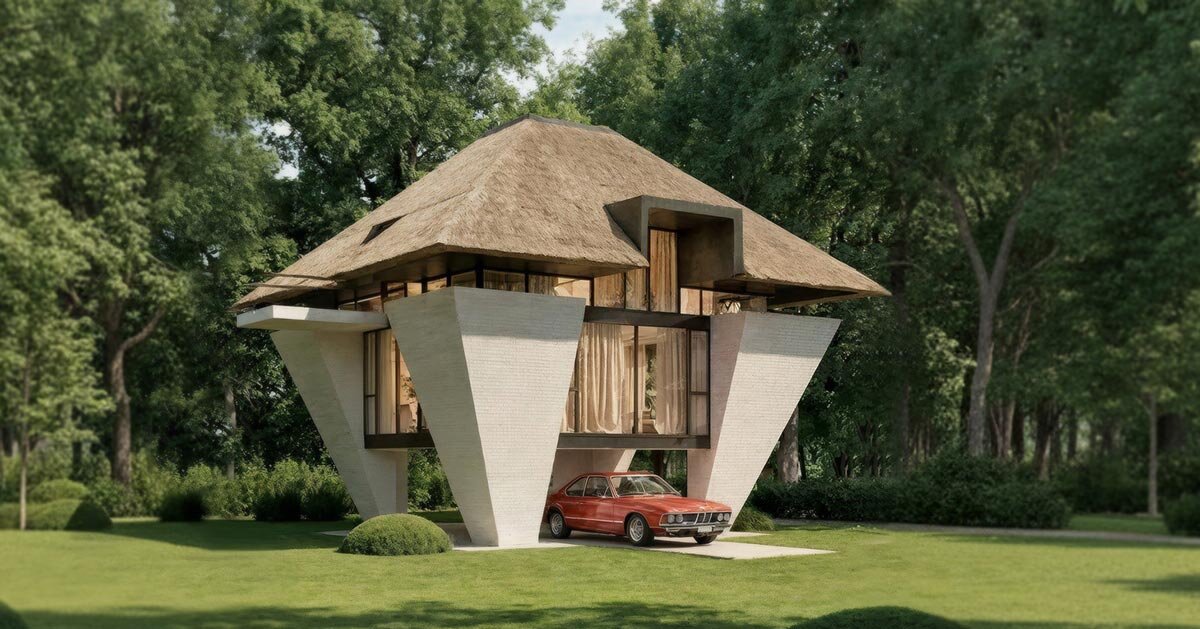 pitched thatched roof tops conical white-bricked sarchina villa