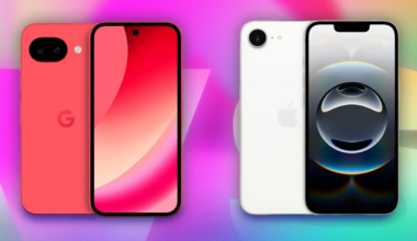 A Pixel 10A next to an iPhone 16E