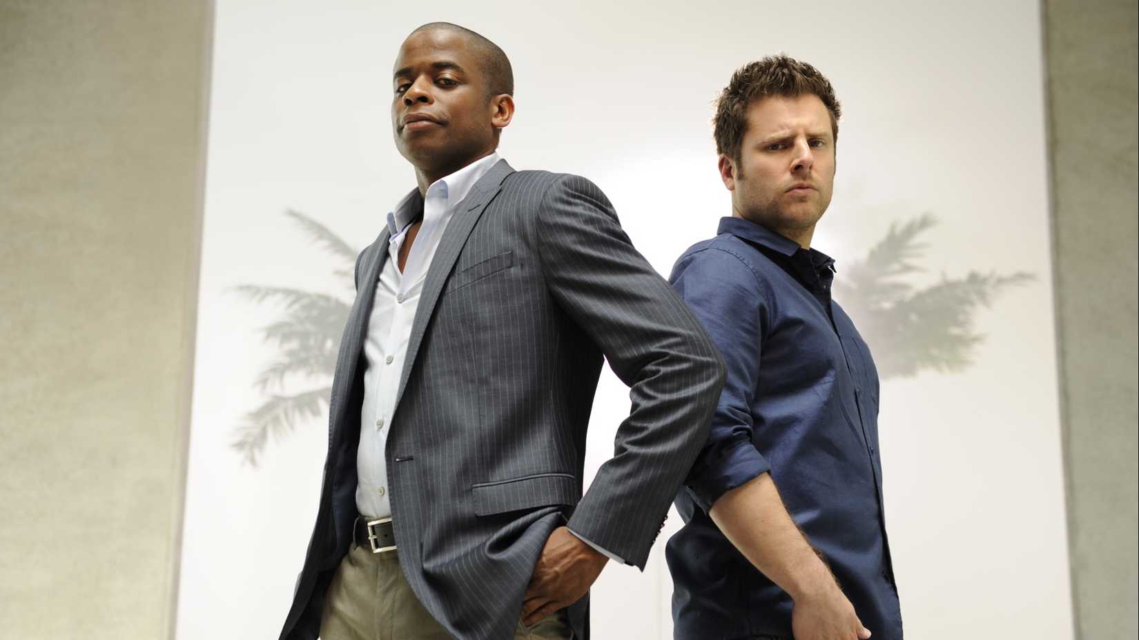 Gus (Dulé Hill) and Shawn (James Roday Rodriguez) in Psych.