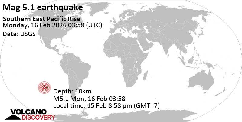 5.1 quake Southern East Pacific Rise Feb 15, 2026 08:58 pm (GMT -7)