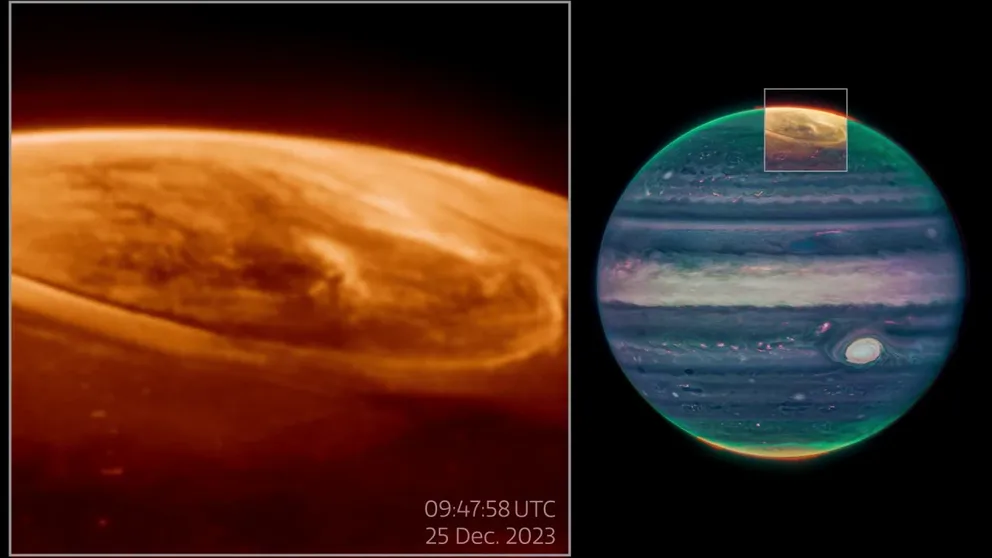 Images captured in 2023 by NASA's James Webb Space Telescope of the massive aurora lights on Jupiter reveal unexpected activity in the gas giant's atmosphere. (Video: NASA, ESA, CSA, STScI)