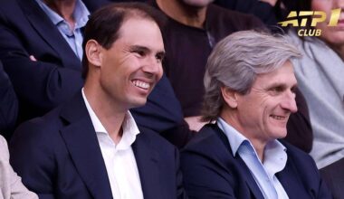Rafael Nadal watches the Australian Open final alongside his agent Carlos Costa.