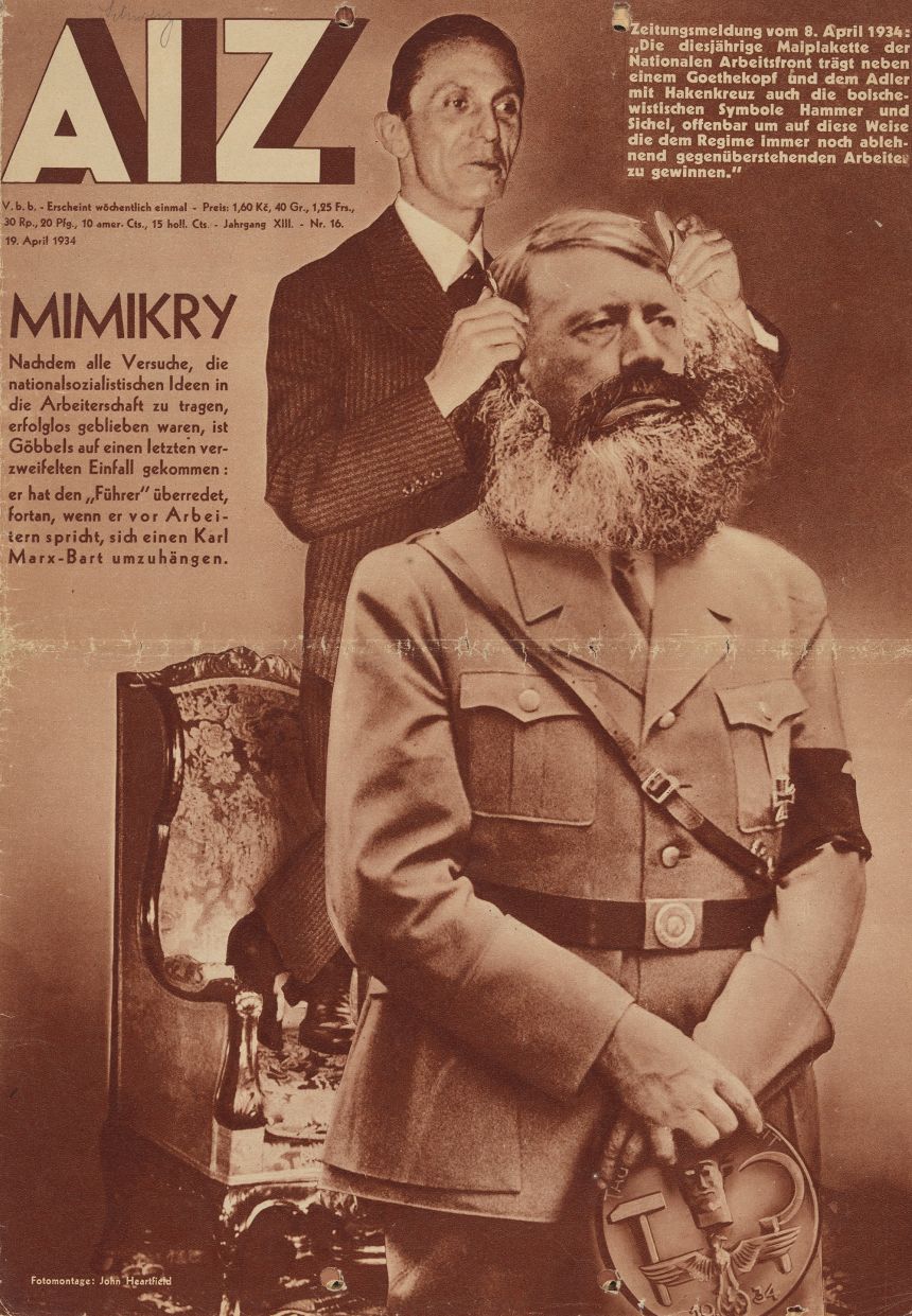 Photographs have long been manipulated for political satire. This image by John Heartfield was on the front cover of left wing magazine Arbeiter-Illustrierte-Zeitung in 1934.