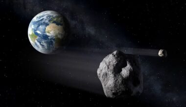 illustration of two asteroids headed for earth