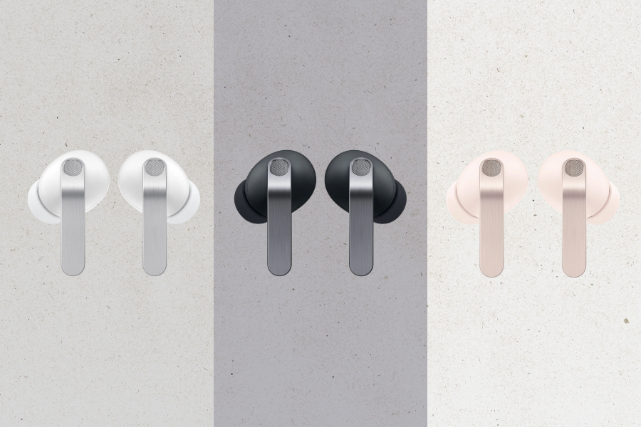 Samsung Galaxy earbuds on gray background
