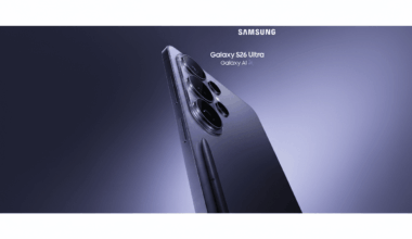 A Samsung Galaxy S26 Ultra phone in a purple hue, with its S Pen stylus, presented against a professional, subtly gradient background.