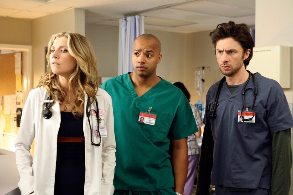 Sarah Chalke, Donald Faison, Zach Braff, Scrubs sarah chalke, donald faison, zach braff, scrubs