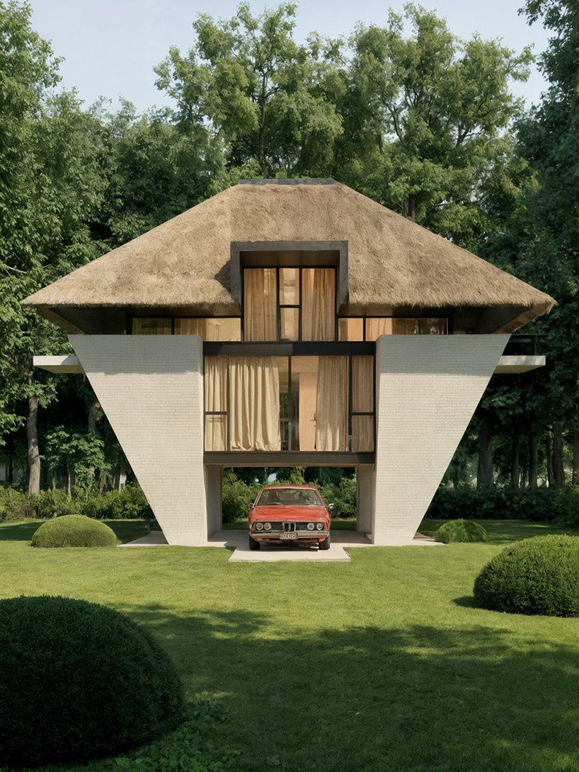pitched thatched roof tops conical white-bricked sarchina villa