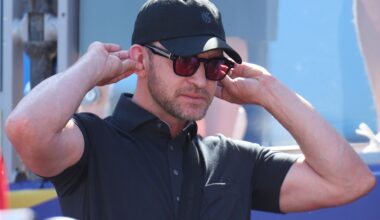 ROME, ITALY - SEPTEMBER 30: Musician, Justin Timberlake, looks on during the Saturday afternoon fourball matches of the 2023 Ryder Cup at Marco Simone Golf Club on September 30, 2023 in Rome, Italy. (Photo by Andrew Redington/Getty Images)
