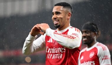 Gabriel Jesus celebrates after scoring Arsenal's fourth goal
