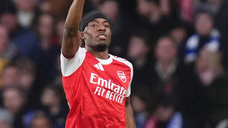 Noni Madueke celebrates his opener against Wigan