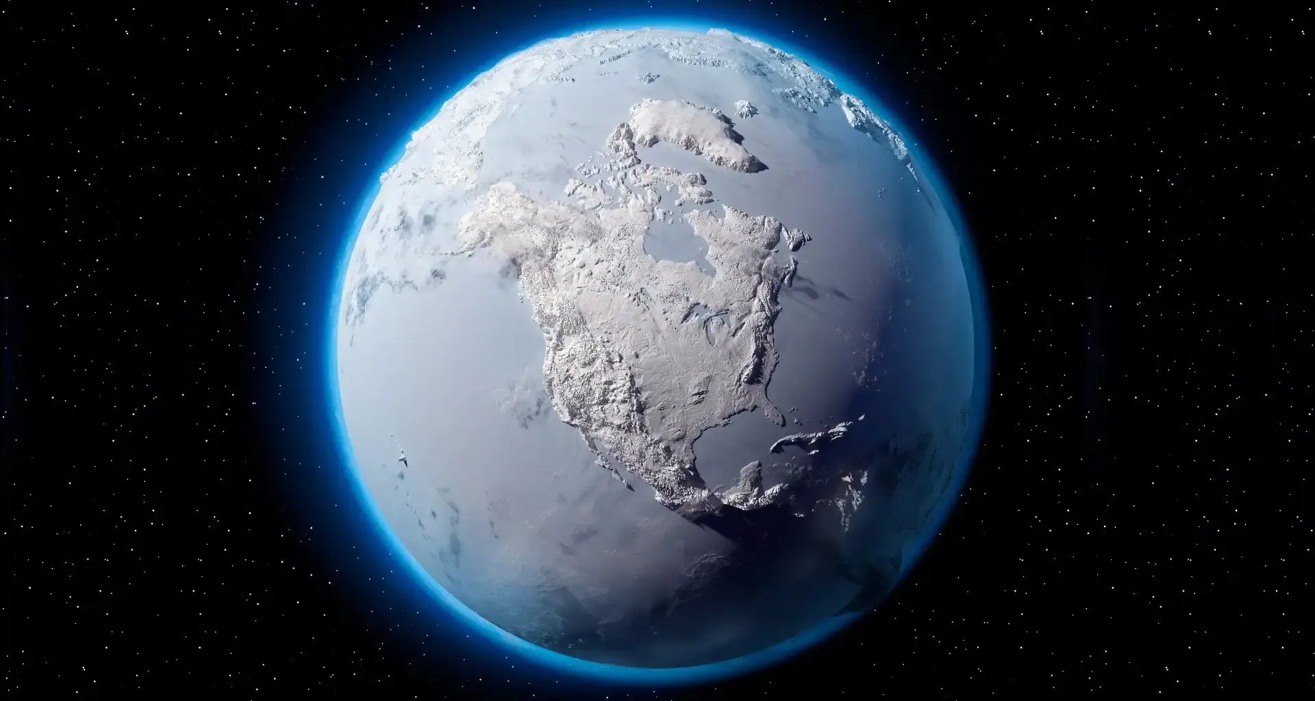 Covered Earth with space background, illustrating climate change and polar regions.